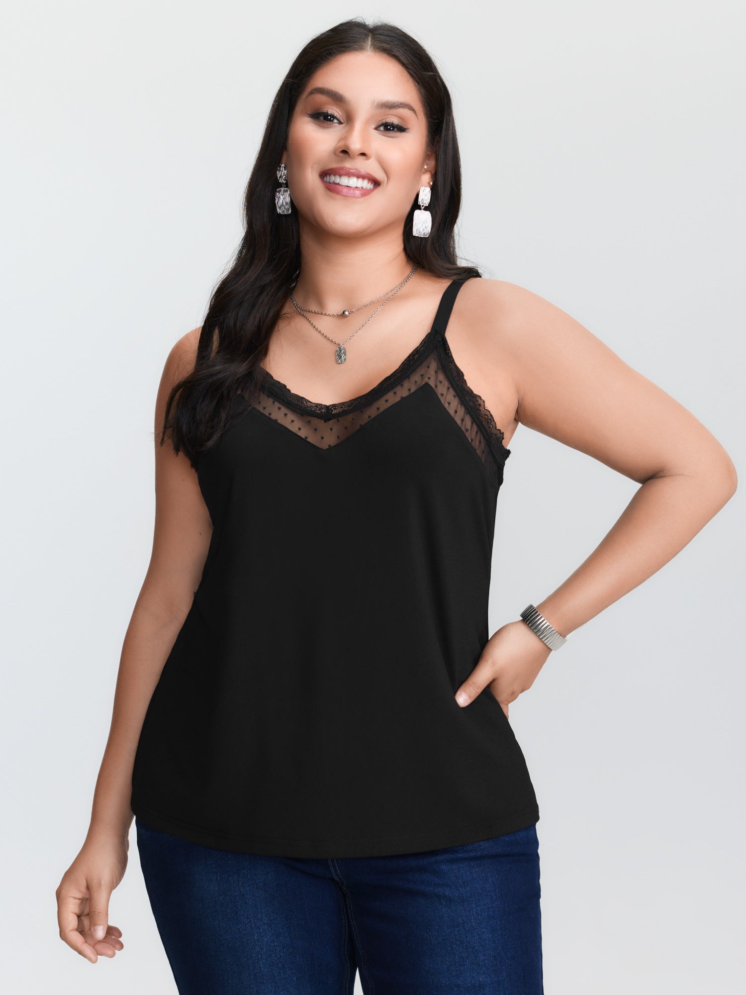 Camisola de punto negra de tal - Lace Trim Cami reseña y precio